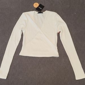 Ribbed Surplice Crop Top womans.